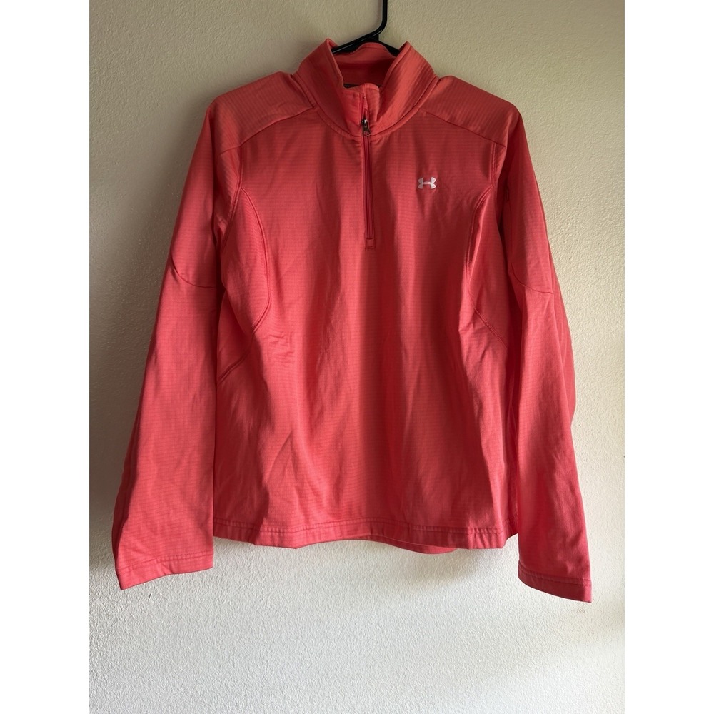 Womens Coral Under Armour Polo Shirt All Season Gear Semi-Fitted Long Sleeve L